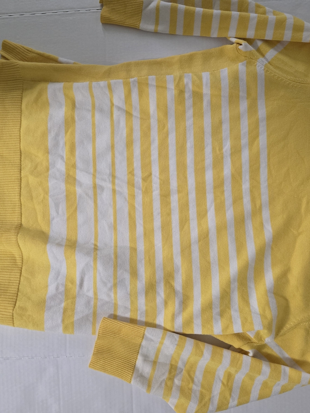 Laura Scott Yellow and White Striped Crew Neck Sweater